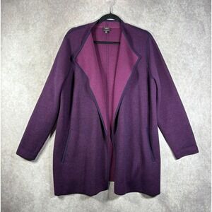 Talbots Cardigan Womens 2XP Purple Open Front Merino Wool Sweater Long Jacket